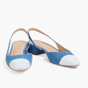 VERONICA BEARD Cecile leather-trimmed denim slingback flats Sandals 7 NIB 350